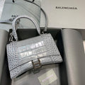 Balenciaga 593546 Hourglass Small Top Handle Crocodile Bag Gray Silver - Default Title - View 1