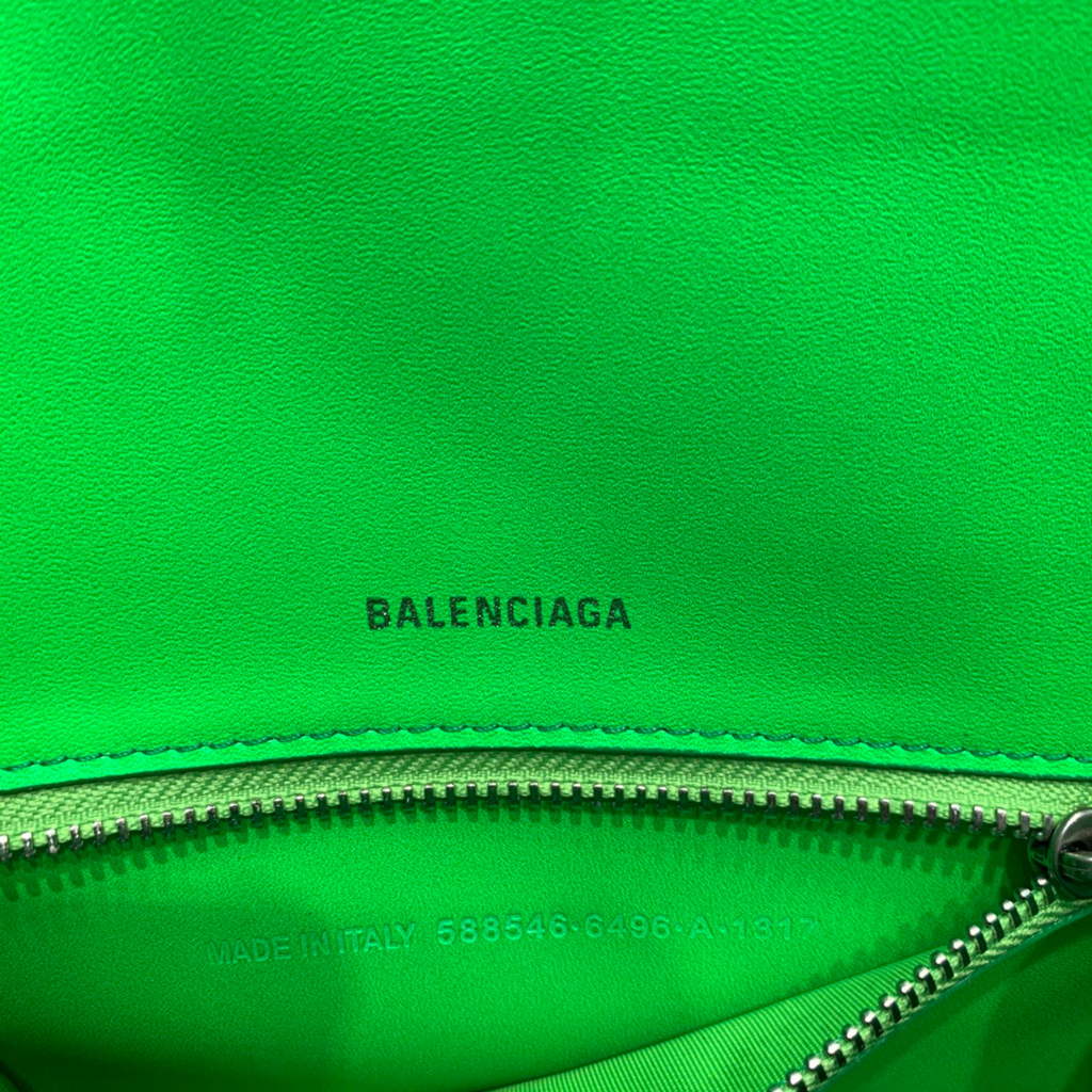 Balenciaga 593546 Hourglass Small Top Handle Crocodile Bag Green Silver
