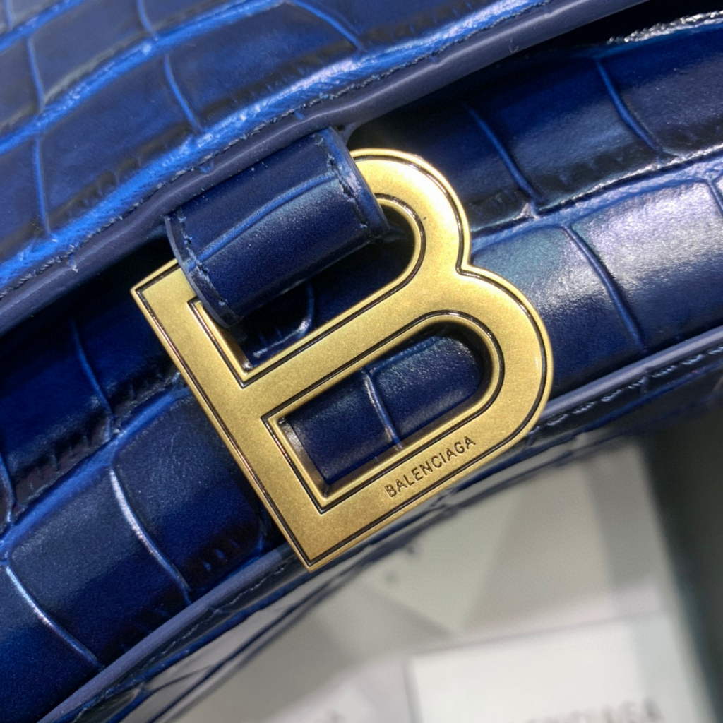 Balenciaga 593546 Hourglass Small Top Handle Crocodile Bag Navy blue