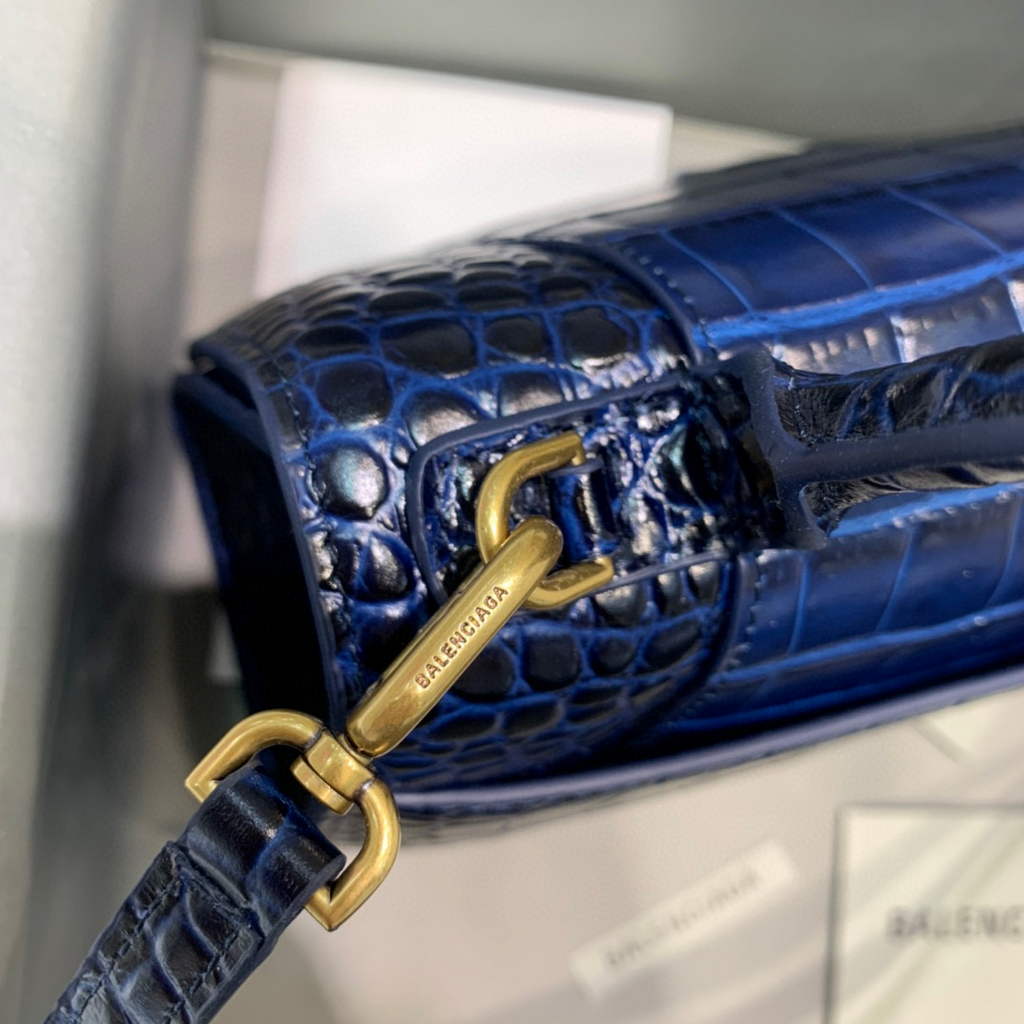 Balenciaga 593546 Hourglass Small Top Handle Crocodile Bag Navy blue