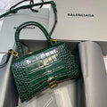 Balenciaga 593546 Hourglass Small Top Handle Crocodile Bag Dark Green Gold - Default Title - View 1