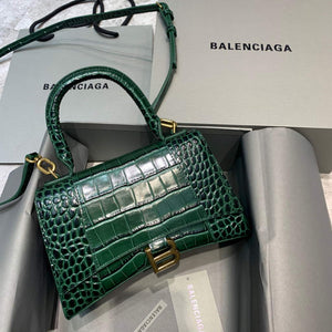 Balenciaga 593546 Hourglass Small Top Handle Crocodile Bag Dark Green Gold - Default Title - View 1