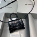 Balenciaga 664676 Hourglass Mini Top Handle Crocodile Bag Black - Default Title - View 1