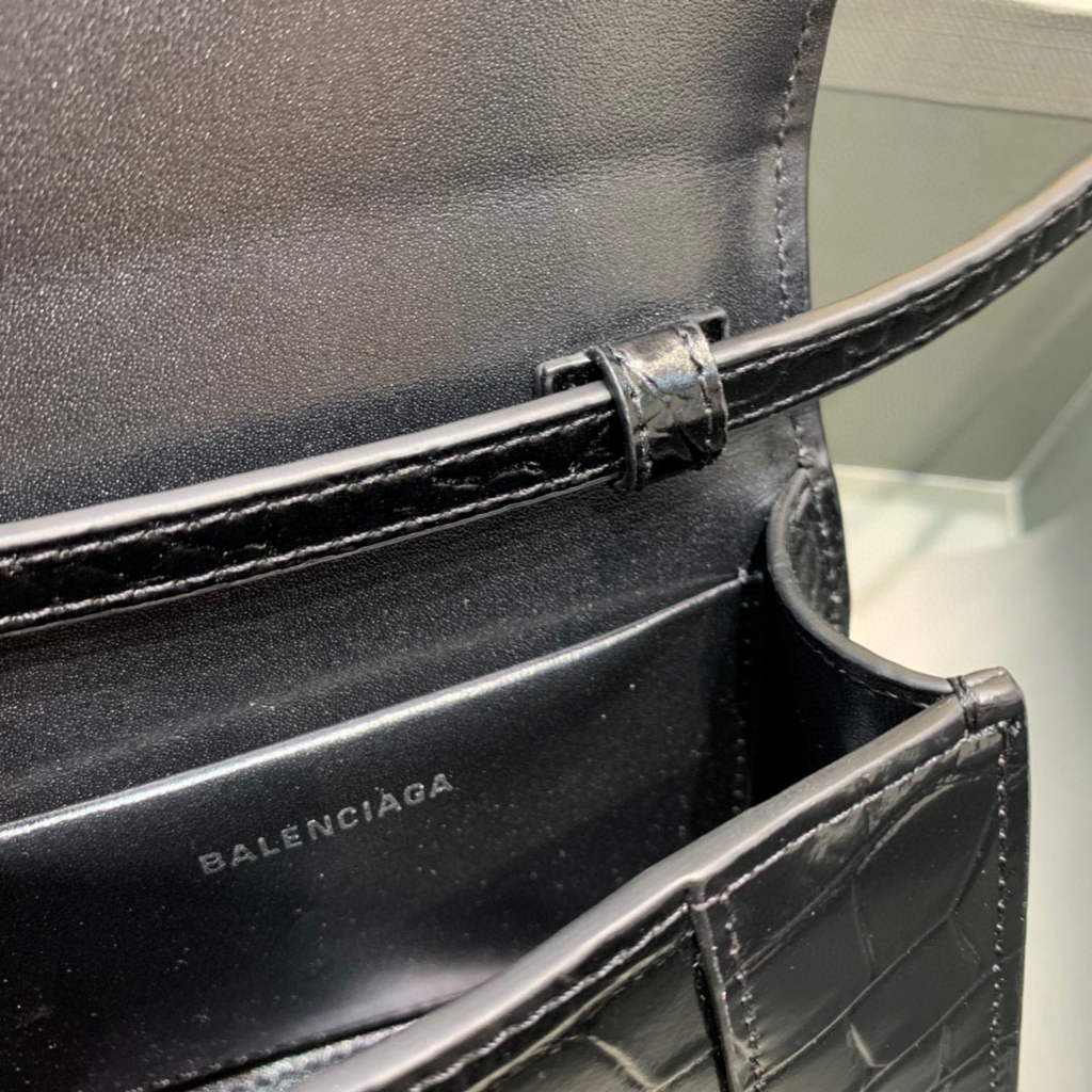 Balenciaga 664676 Hourglass Mini Top Handle Crocodile Bag Black