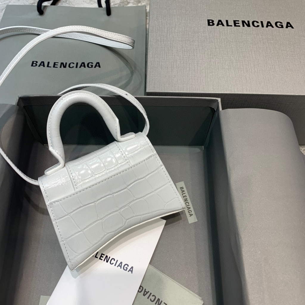 Balenciaga 664676 Hourglass Mini Top Handle Crocodile Bag White