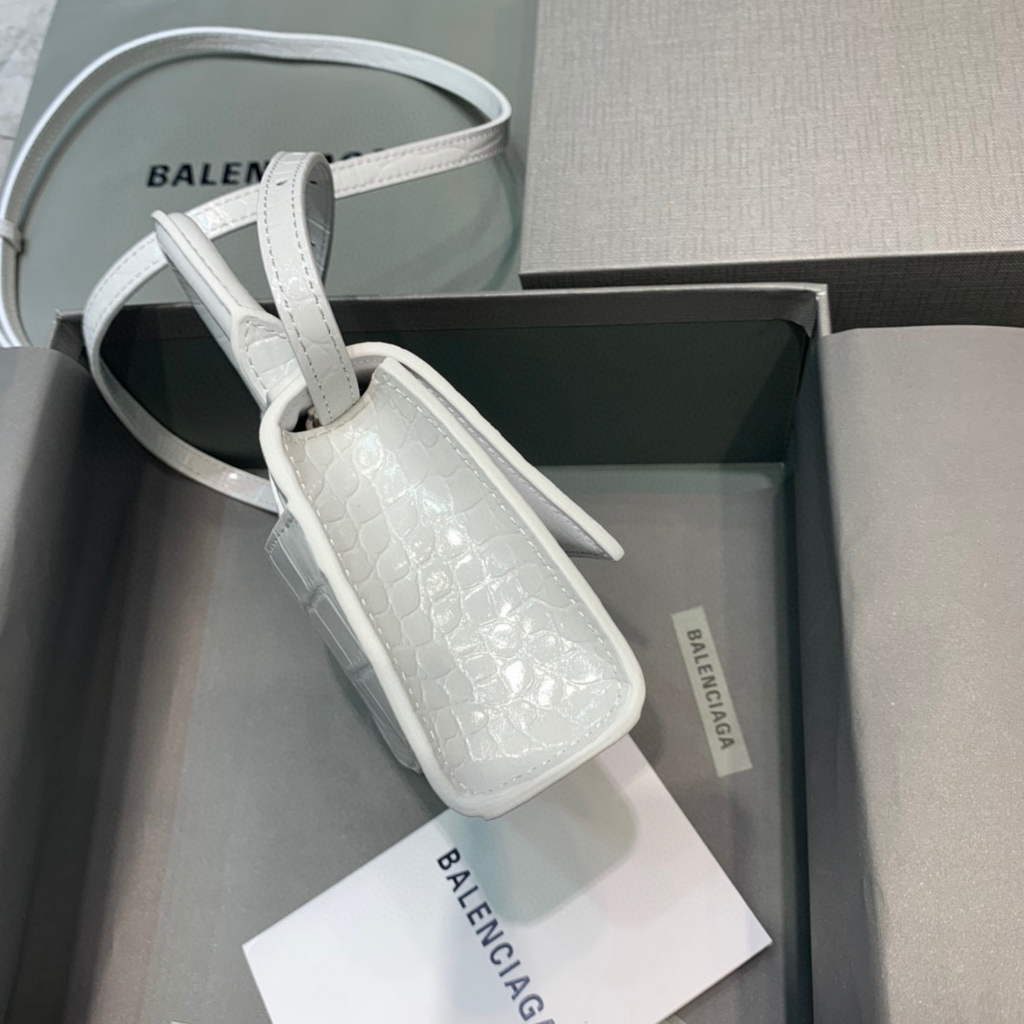 Balenciaga 664676 Hourglass Mini Top Handle Crocodile Bag White