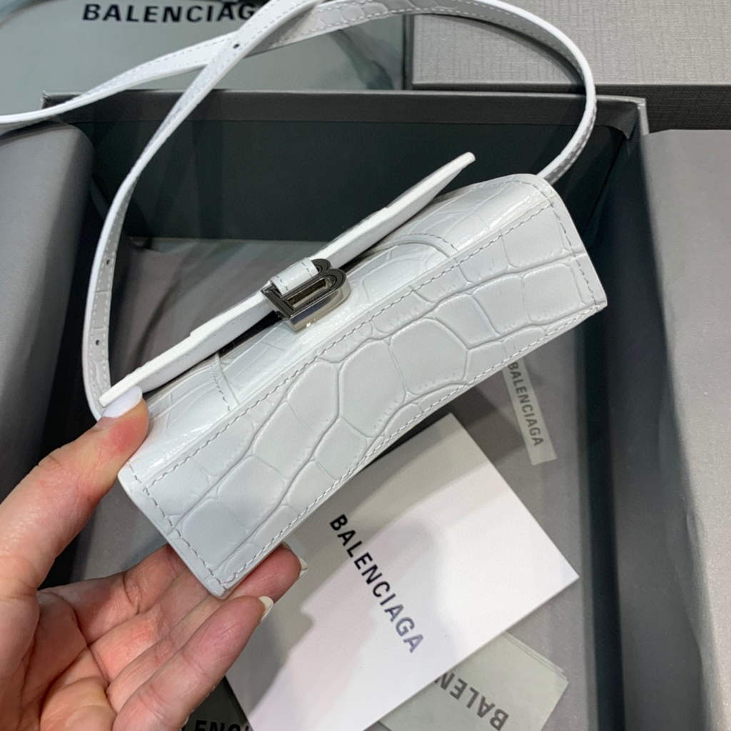 Balenciaga 664676 Hourglass Mini Top Handle Crocodile Bag White
