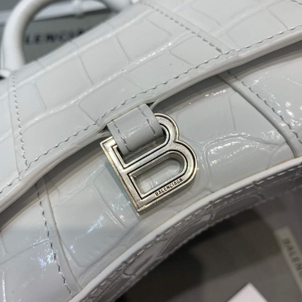 Balenciaga 664676 Hourglass Mini Top Handle Crocodile Bag White