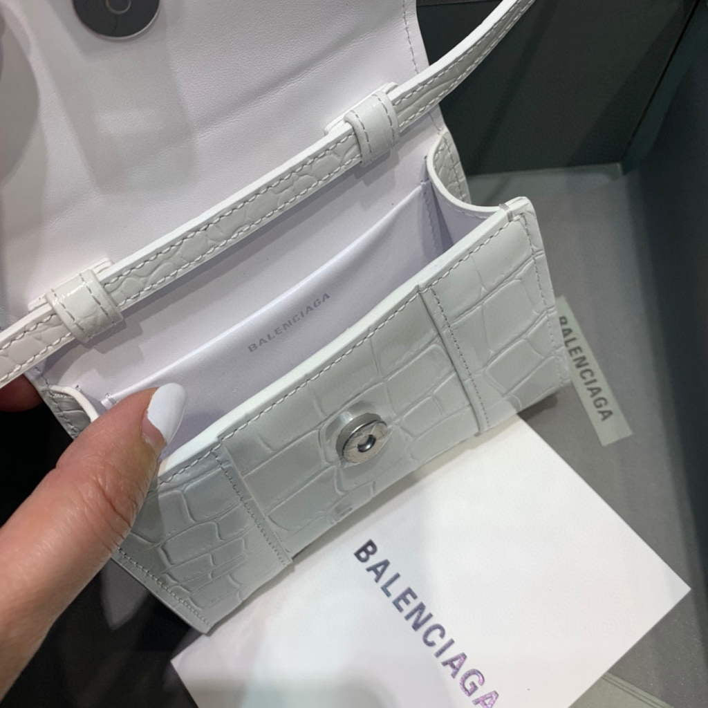 Balenciaga 664676 Hourglass Mini Top Handle Crocodile Bag White