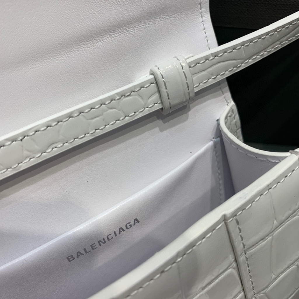 Balenciaga 664676 Hourglass Mini Top Handle Crocodile Bag White