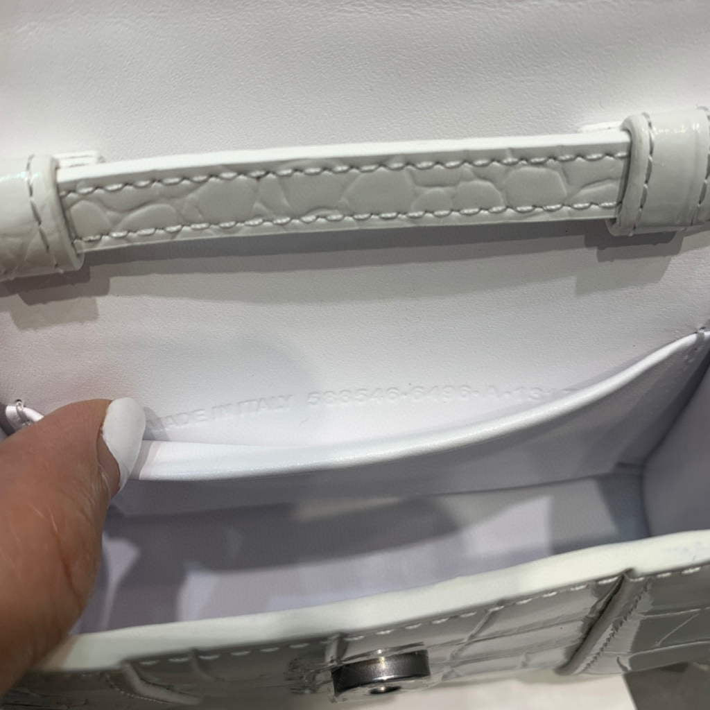 Balenciaga 664676 Hourglass Mini Top Handle Crocodile Bag White