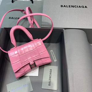 Balenciaga 664676 Hourglass Mini Top Handle Crocodile Bag Pink - Default Title - View 1