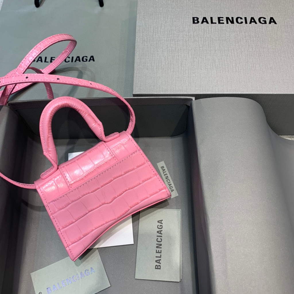 Balenciaga 664676 Hourglass Mini Top Handle Crocodile Bag Pink