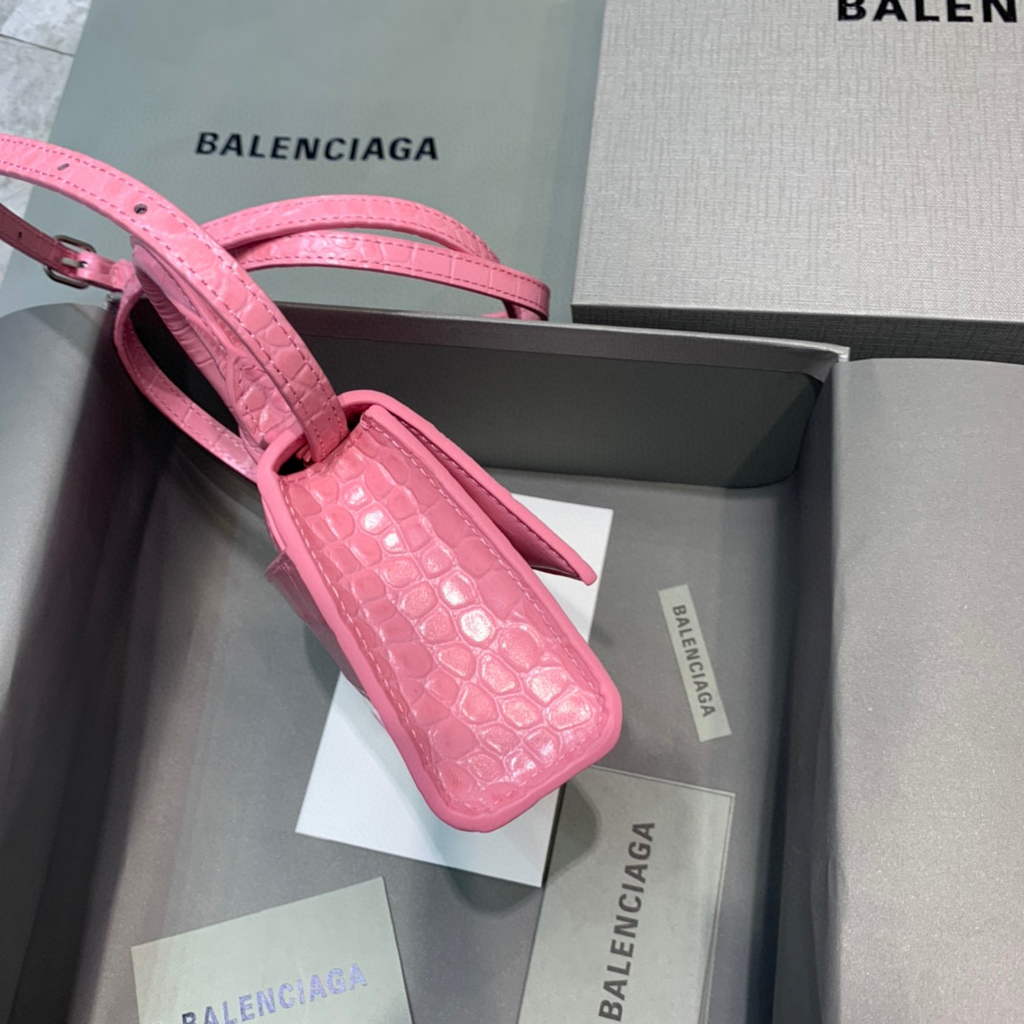 Balenciaga 664676 Hourglass Mini Top Handle Crocodile Bag Pink