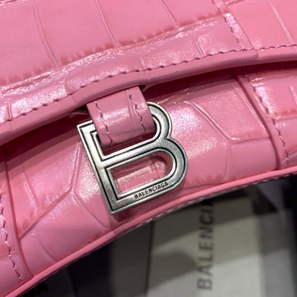 Balenciaga 664676 Hourglass Mini Top Handle Crocodile Bag Pink
