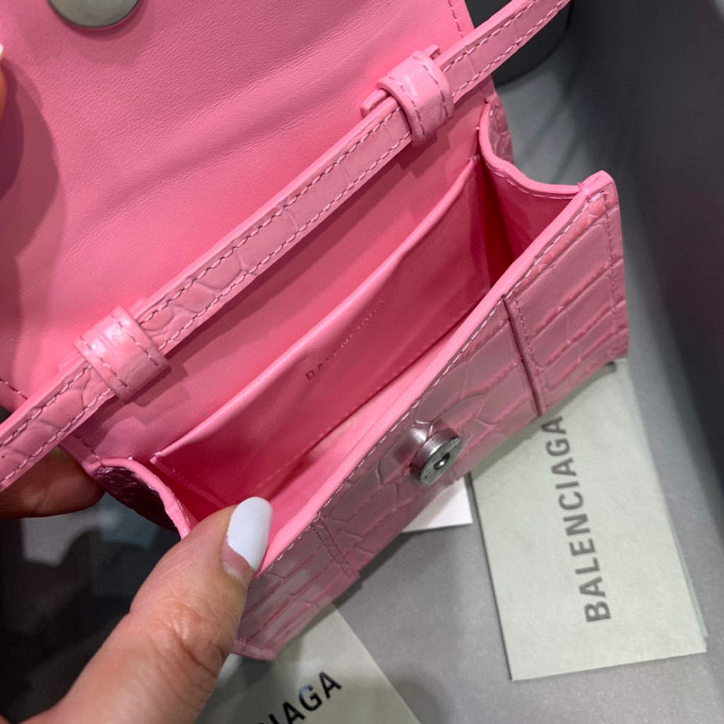 Balenciaga 664676 Hourglass Mini Top Handle Crocodile Bag Pink
