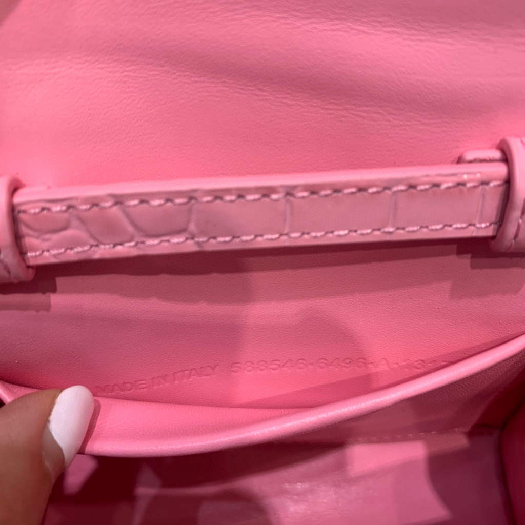 Balenciaga 664676 Hourglass Mini Top Handle Crocodile Bag Pink
