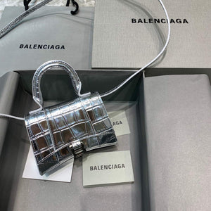 Balenciaga 664676 Hourglass Mini Top Handle Crocodile Bag Silver - Default Title - View 1