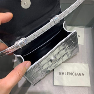 Balenciaga 664676 Hourglass Mini Top Handle Crocodile Bag Silver - Default Title - View 6