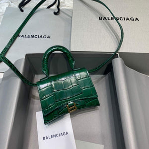 Balenciaga 664676 Hourglass Mini Top Handle Crocodile Bag Green - Default Title - View 1