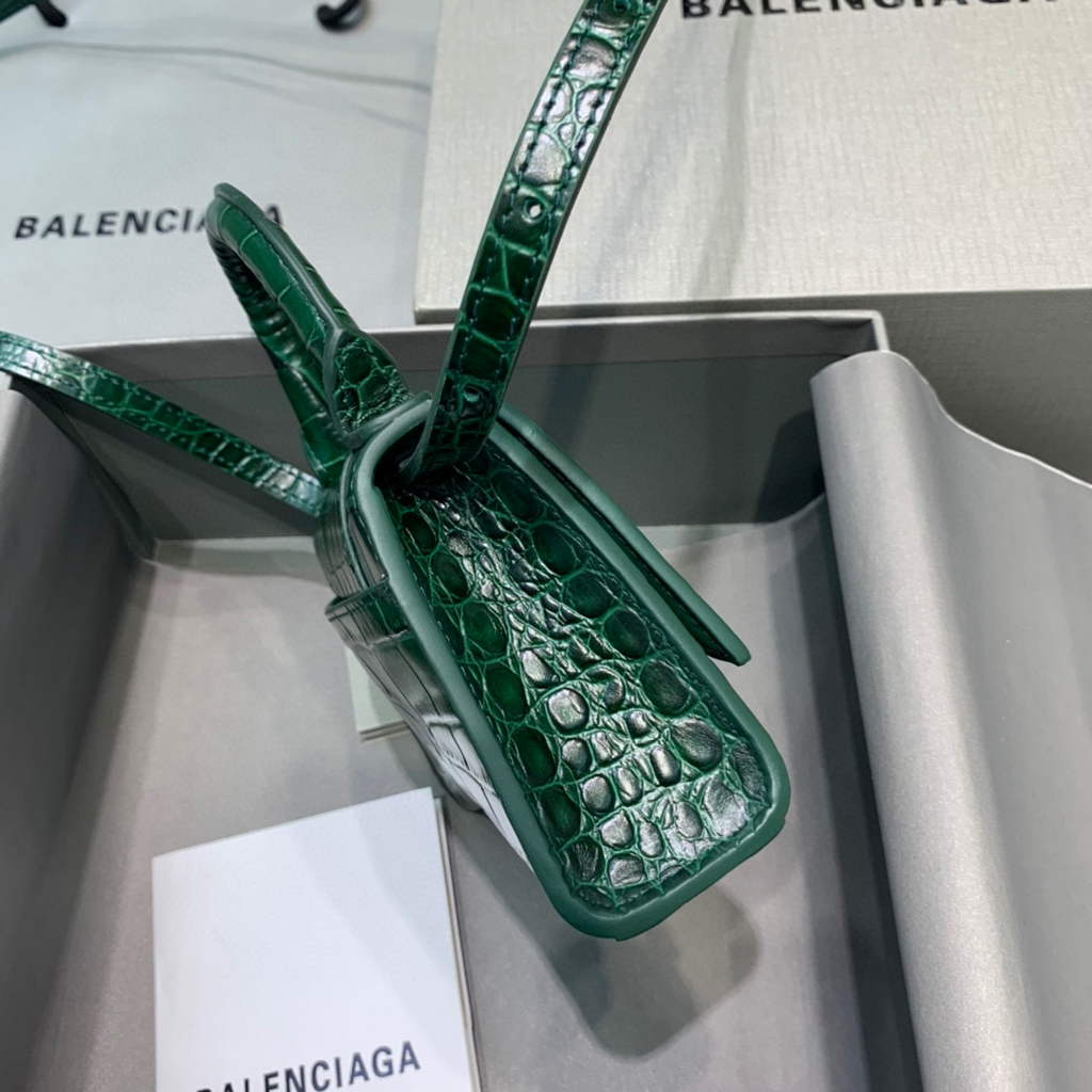 Balenciaga 664676 Hourglass Mini Top Handle Crocodile Bag Green