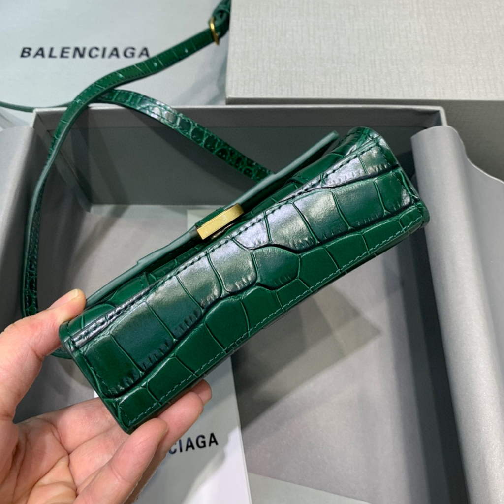 Balenciaga 664676 Hourglass Mini Top Handle Crocodile Bag Green
