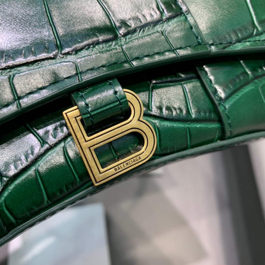 Balenciaga 664676 Hourglass Mini Top Handle Crocodile Bag Green