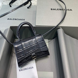 Balenciaga 664676 Hourglass Mini Top Handle Crocodile Handbag Black - Default Title - View 1