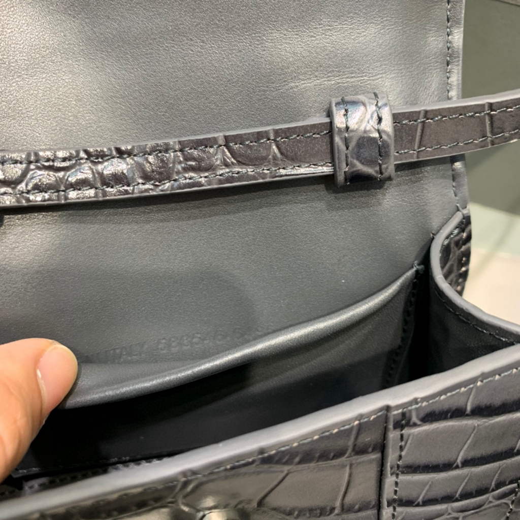 Balenciaga 664676 Hourglass Mini Top Handle Crocodile Handbag Black