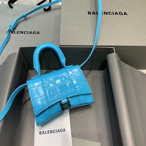 Balenciaga 664676 Hourglass Mini Top Handle Crocodile Bag Blue - Default Title - View 1