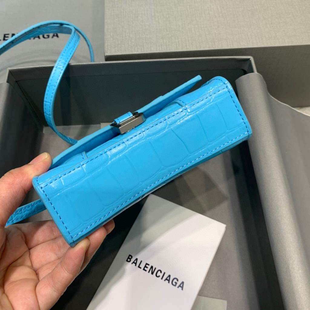 Balenciaga 664676 Hourglass Mini Top Handle Crocodile Bag Blue