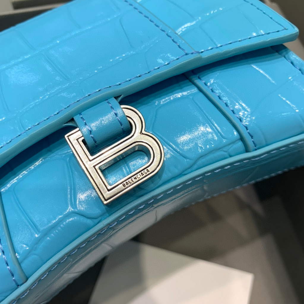 Balenciaga 664676 Hourglass Mini Top Handle Crocodile Bag Blue