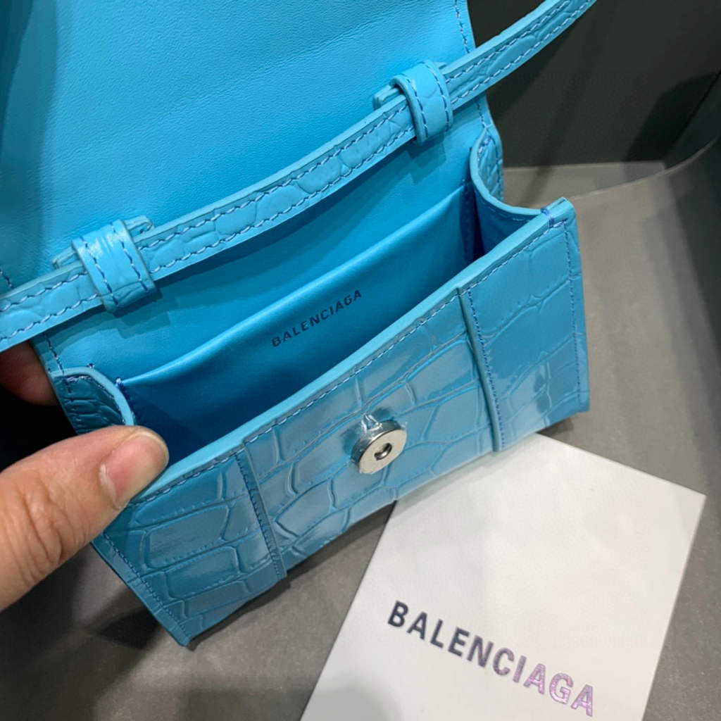 Balenciaga 664676 Hourglass Mini Top Handle Crocodile Bag Blue