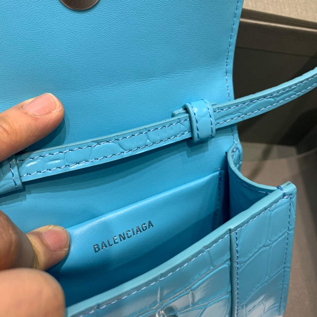 Balenciaga 664676 Hourglass Mini Top Handle Crocodile Bag Blue