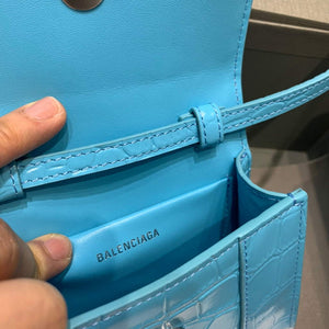 Balenciaga 664676 Hourglass Mini Top Handle Crocodile Bag Blue - Default Title - View 7