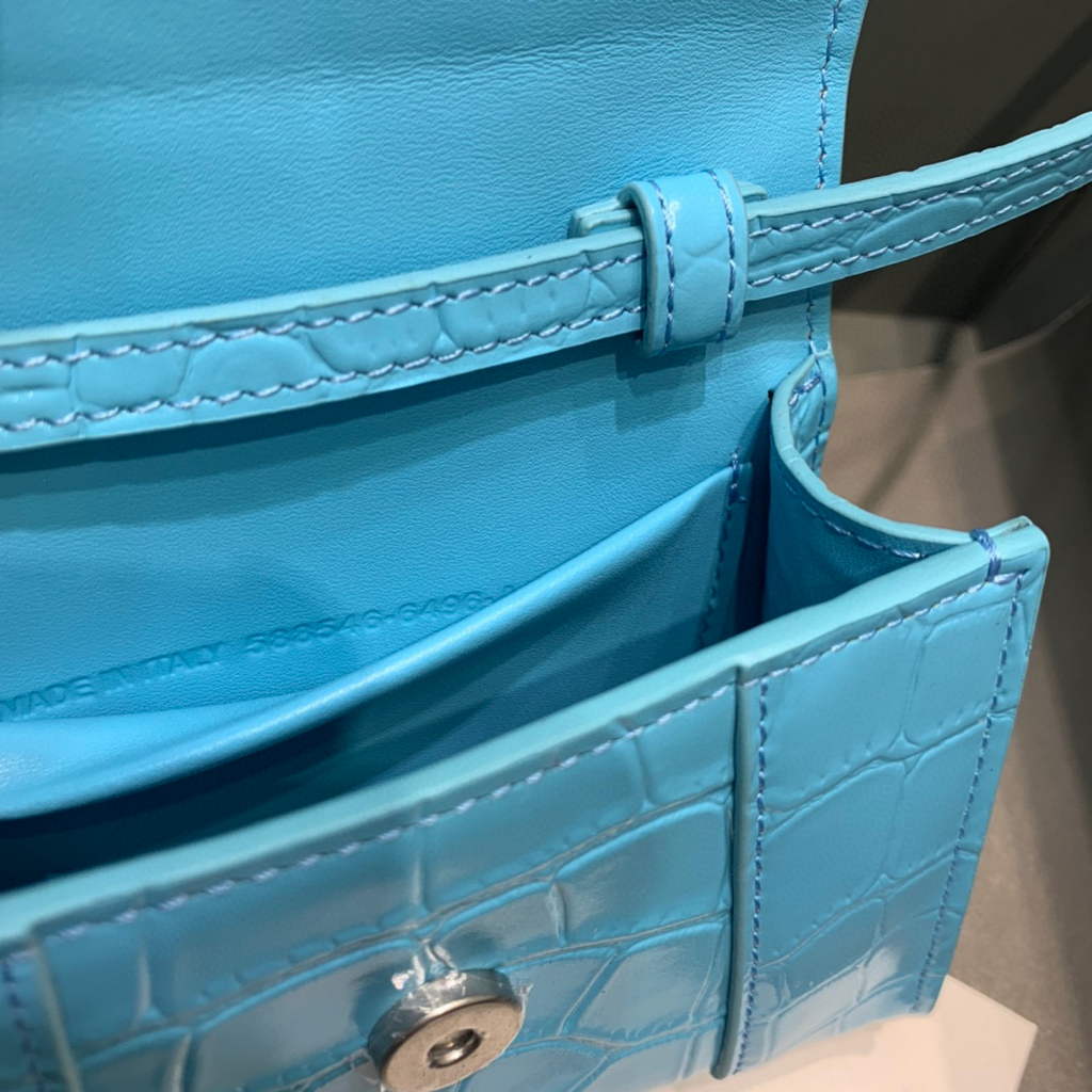 Balenciaga 664676 Hourglass Mini Top Handle Crocodile Bag Blue