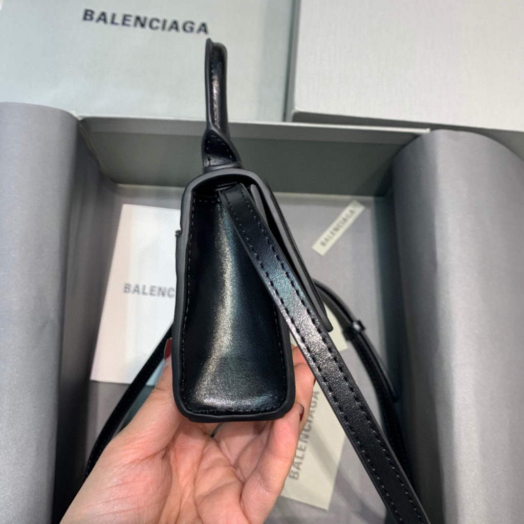 Balenciaga 664676 Hourglass Mini Top Handle Bag Black Gold