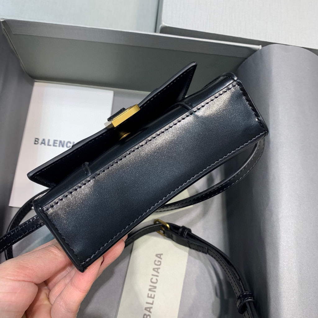 Balenciaga 664676 Hourglass Mini Top Handle Bag Black Gold