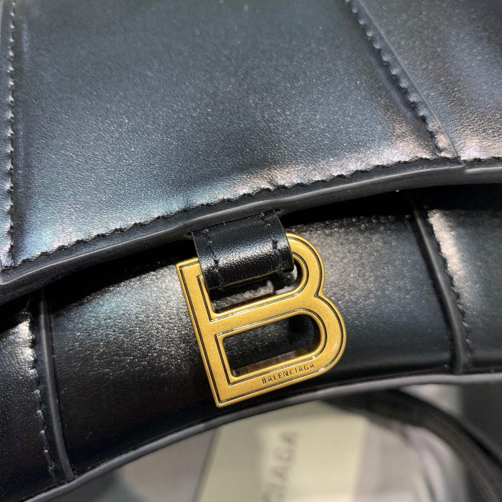Balenciaga 664676 Hourglass Mini Top Handle Bag Black Gold