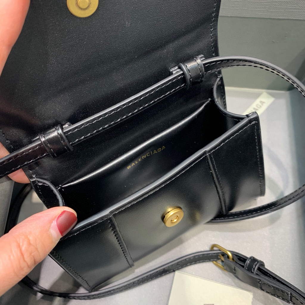Balenciaga 664676 Hourglass Mini Top Handle Bag Black Gold