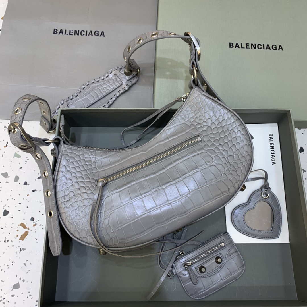 Balenciaga 67130723 Le Cagole Small Shoulder Bag Crocodile Embossed In Gray