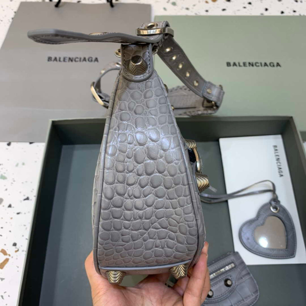 Balenciaga 67130723 Le Cagole Small Shoulder Bag Crocodile Embossed In Gray