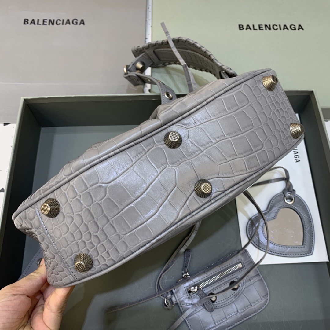 Balenciaga 67130723 Le Cagole Small Shoulder Bag Crocodile Embossed In Gray