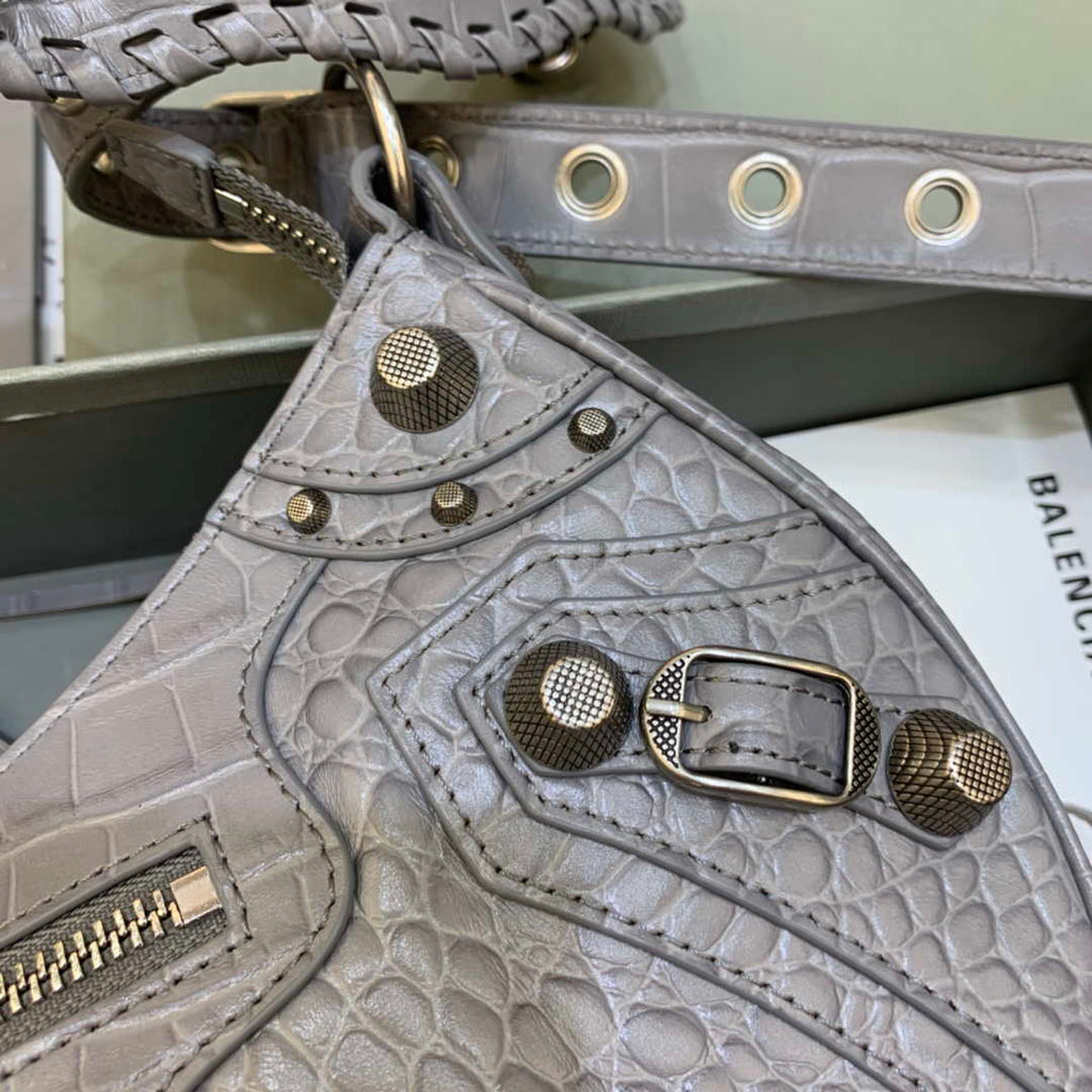 Balenciaga 67130723 Le Cagole Small Shoulder Bag Crocodile Embossed In Gray