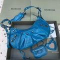 Balenciaga 67130723 Women's Le Cagole Small Shoulder Bag Crocodile Embossed In Blue