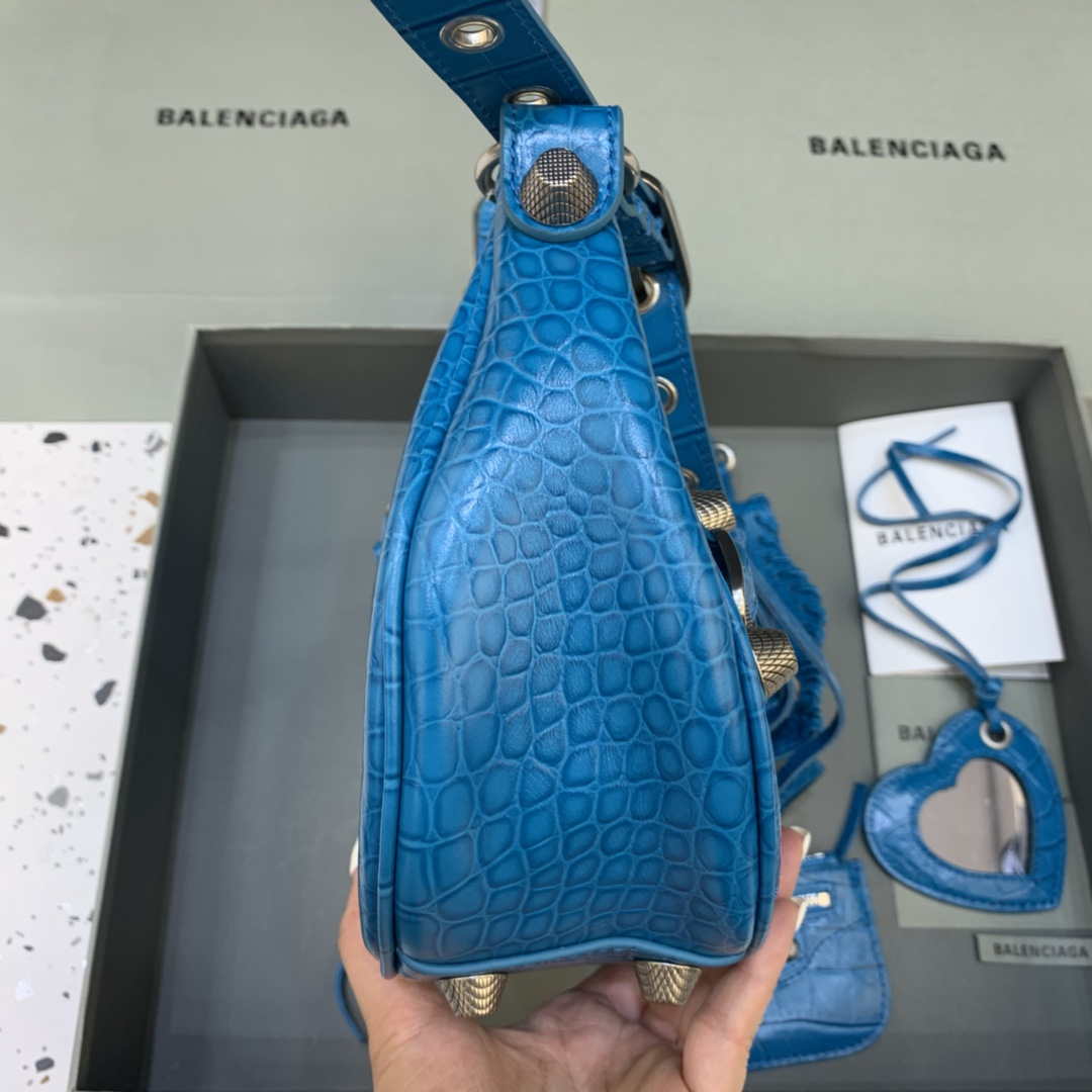 Balenciaga 67130723 Women's Le Cagole Small Shoulder Bag Crocodile Embossed In Blue