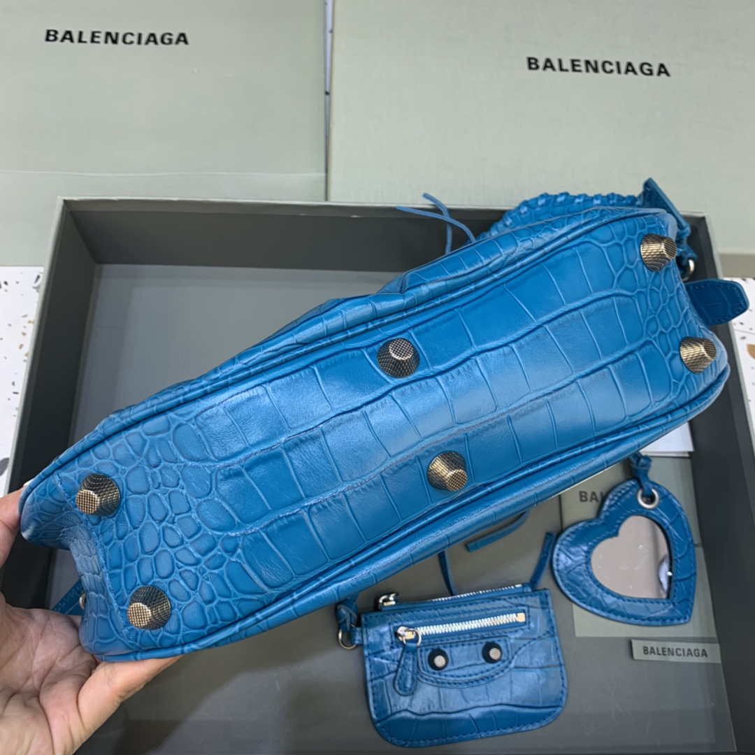 Balenciaga 67130723 Women's Le Cagole Small Shoulder Bag Crocodile Embossed In Blue