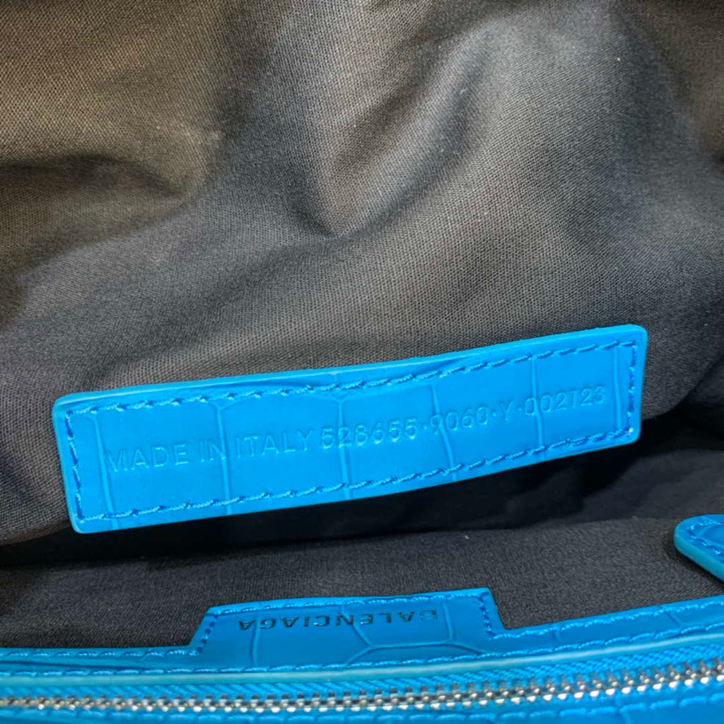Balenciaga 67130723 Women's Le Cagole Small Shoulder Bag Crocodile Embossed In Blue