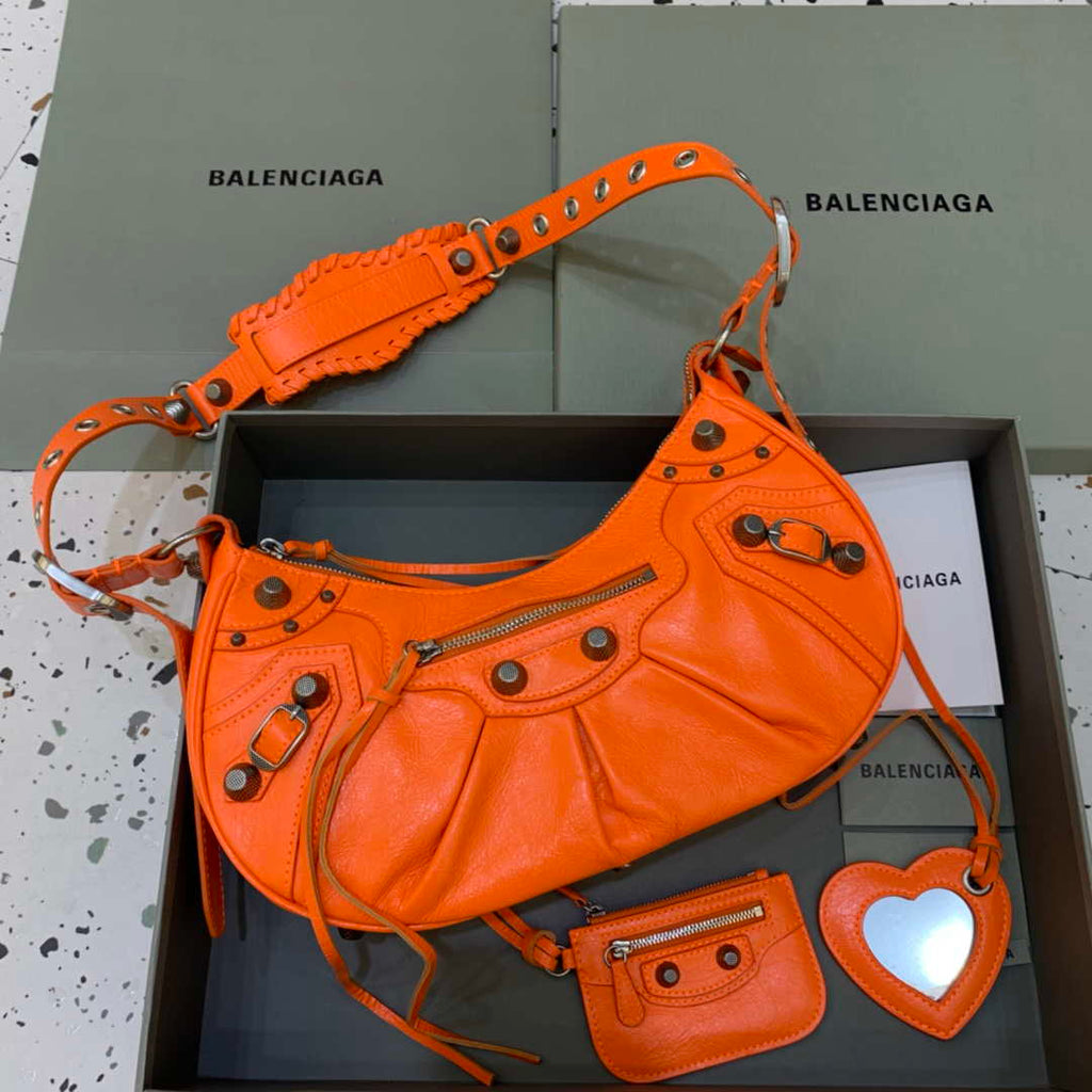 Balenciaga 67130723 Women's Le Cagole Small Shoulder Bag Arena lambskin In Orange