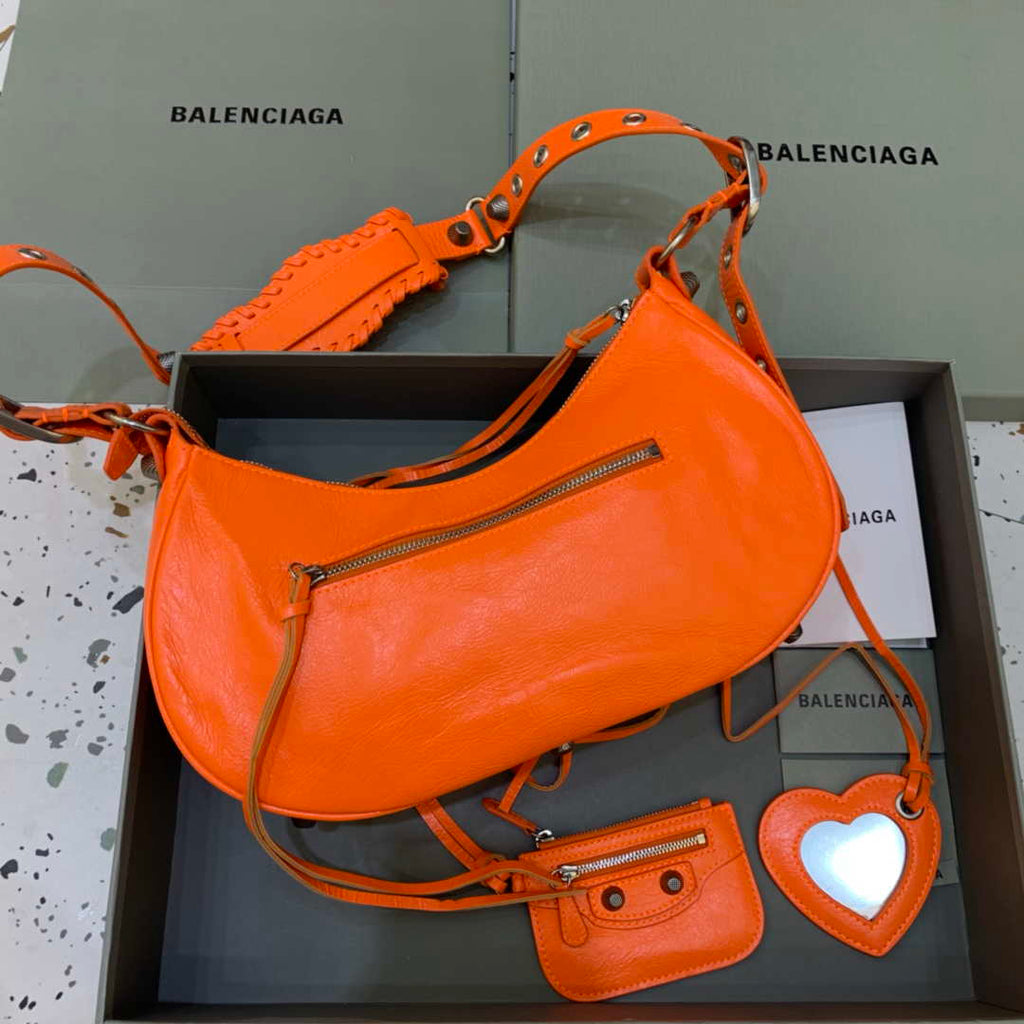 Balenciaga 67130723 Women's Le Cagole Small Shoulder Bag Arena lambskin In Orange